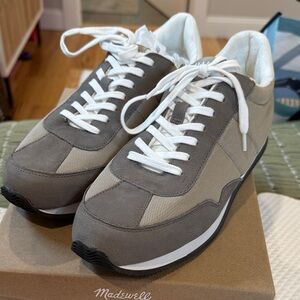 Madewell Women’s Gray leather & Mesh Sneakers with White Laces